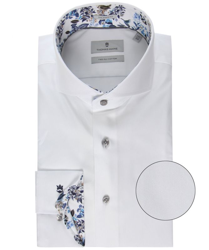 Thomas Maine Tailored Fit Floral Trim Bari Shirt
