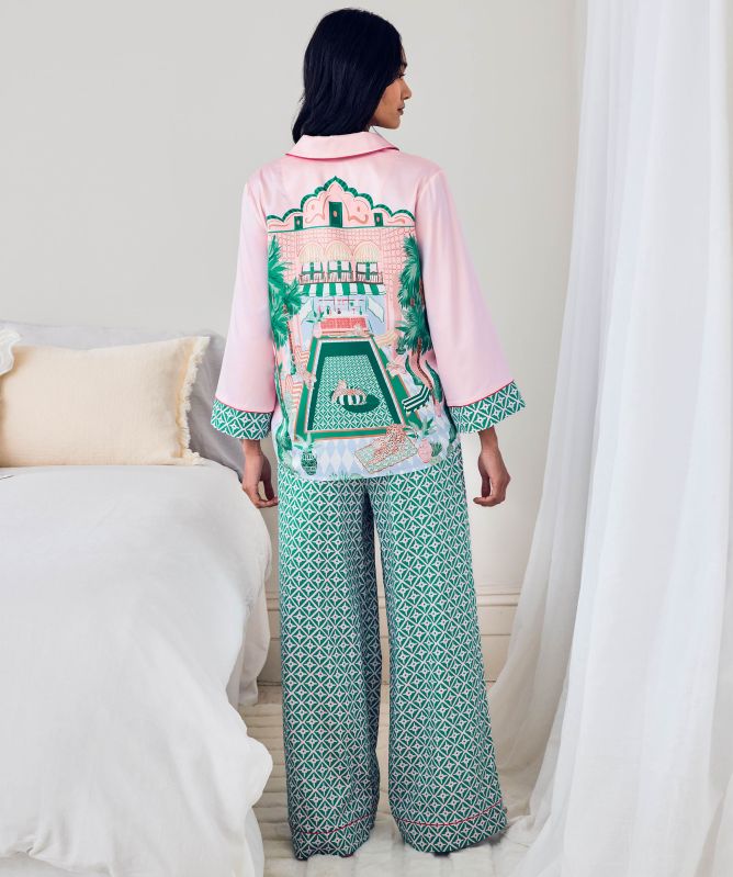 Chelsea Peers Satin The Clubhouse Print Long Pyjamas