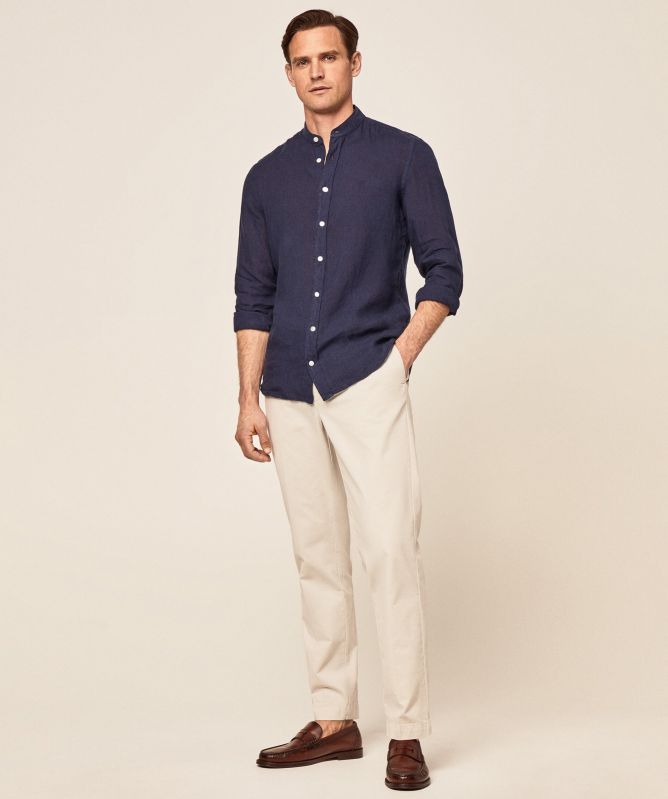 Hackett Linen Mandarin Collar Shirt
