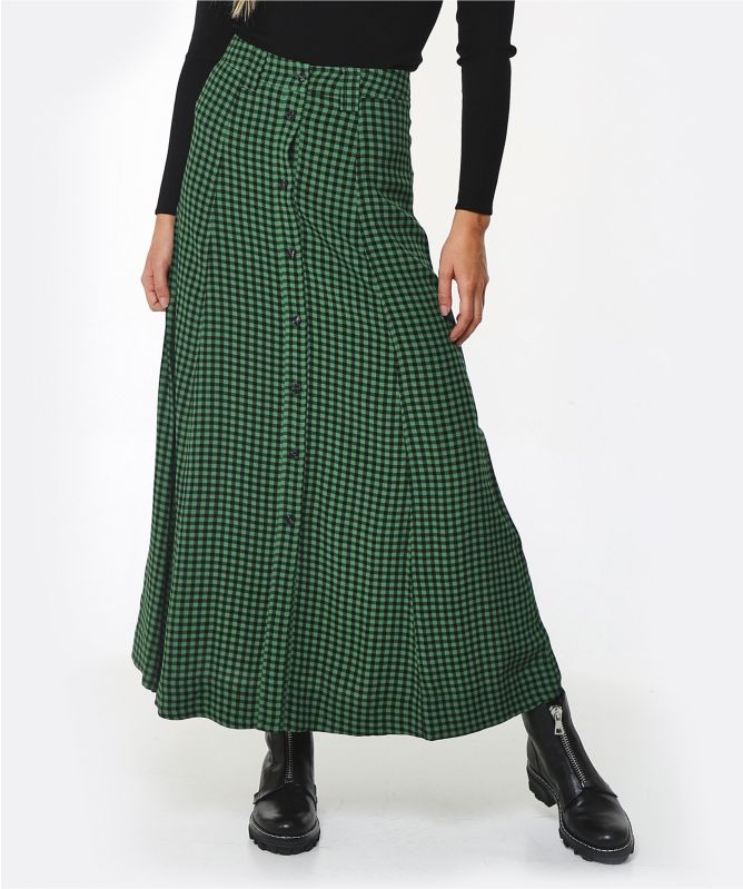 スカート GANNI Gingham Crepe Skirt Ganni Green Gingham Crepe Skirt | Jules B