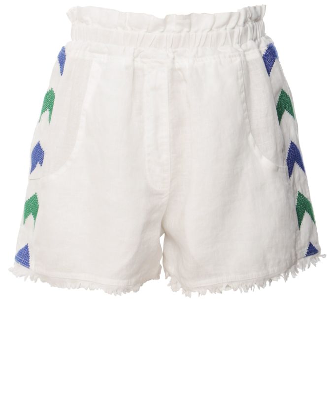 Greek archaic kori blue embroidered shorts