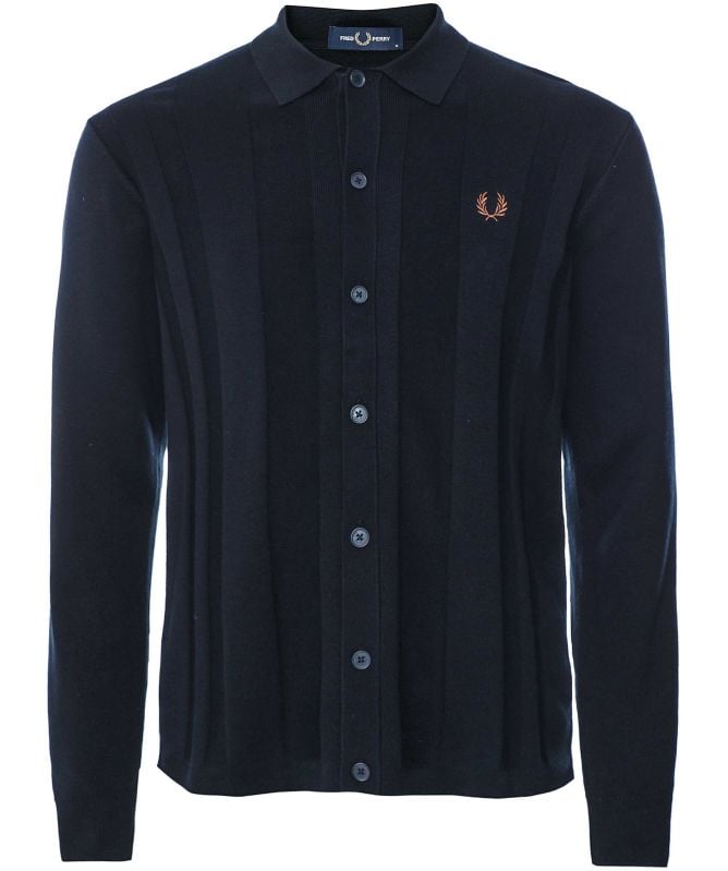 Fred Perry Navy Knitted Long Sleeve Button Shirt