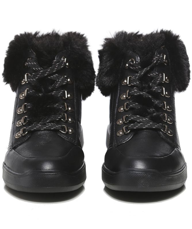 Geox Rubidia Leather Faux Fur Trim Trainers