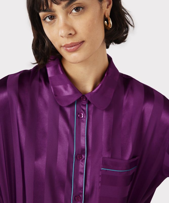 Chelsea Peers Satin Jacquard Stripe Long Pyjamas