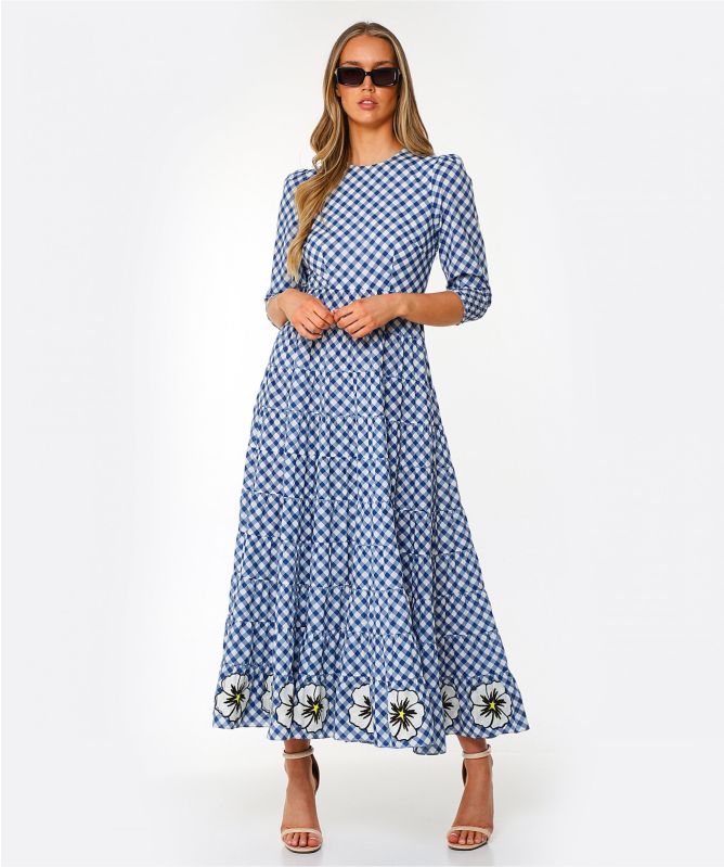 RIXO Kristen Gingham Midaxi Tiered Dress