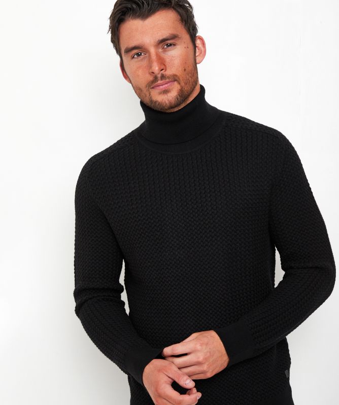Thomas Maine Waffle Roll Neck Merino Jumper