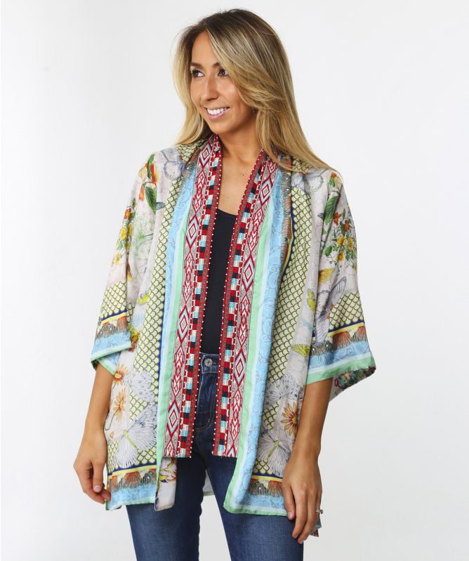 Johnny Was Claret Reversible Silk Kimono