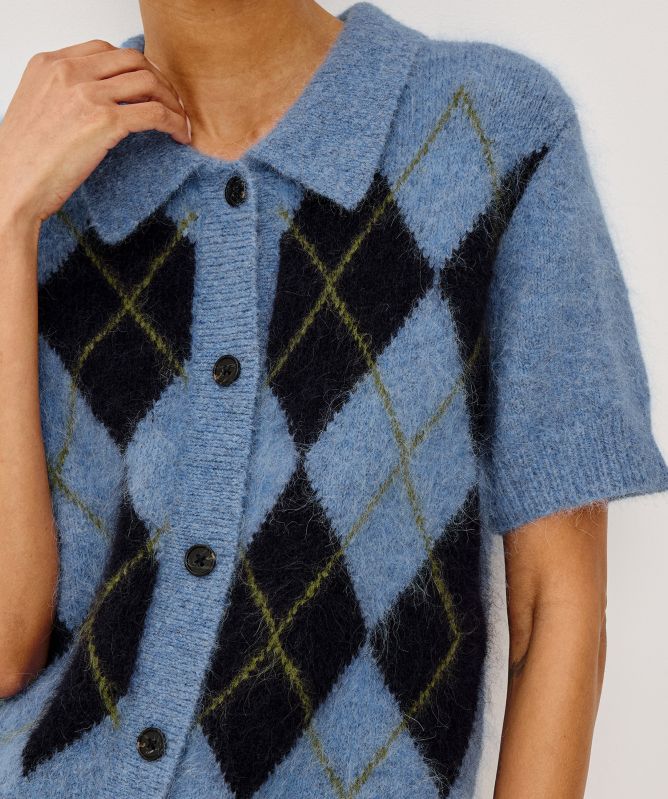 Rails Kelly Short-Sleeve Argyle Cardigan