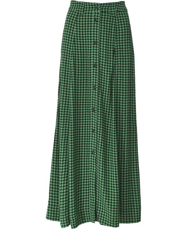 Ganni Green Gingham Crepe Skirt | Jules B