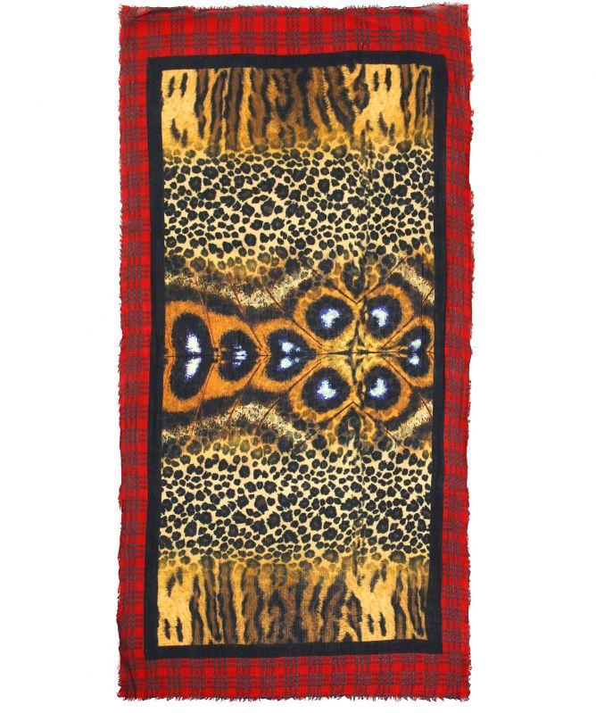 Ahujasons Animal Print Tartan Trim Scarf