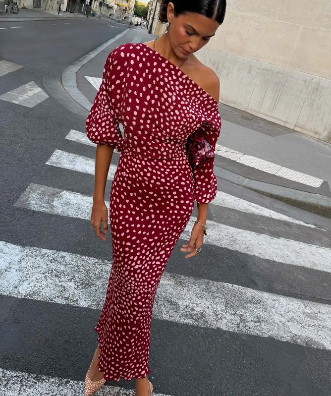 Never Fully Dressed One-Shoulder Pleated Midi Dress