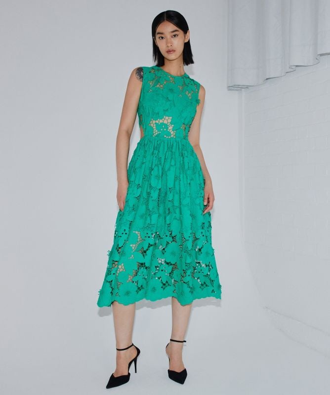 【SELF PORTRAIT】Cotton Lace Midi Dress＊難有 Self-portrait 3d Cotton Lace Midi Dress With Peplum Hem