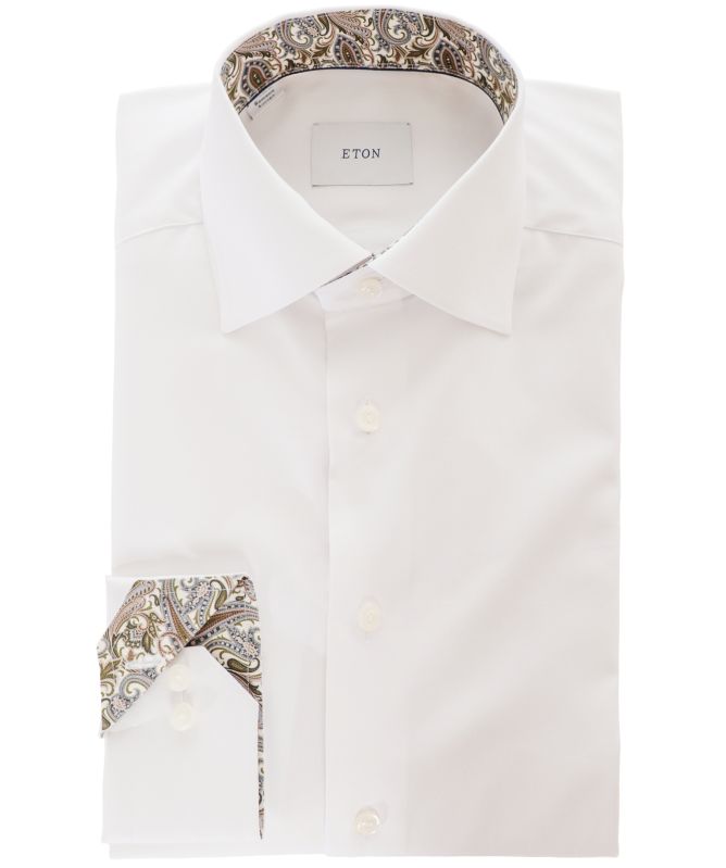 Eton Paisley Trim Slim Fit Twill Shirt