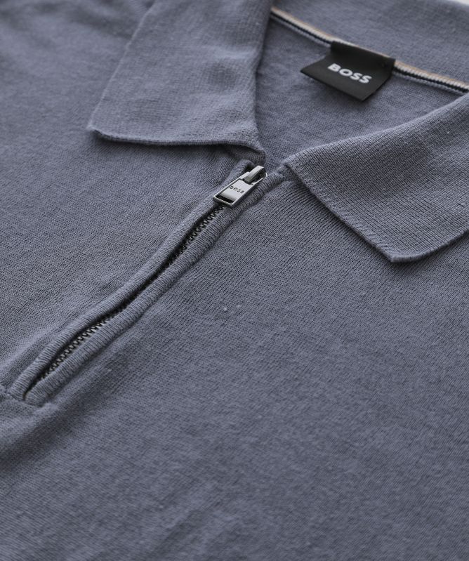 BOSS Zip Neck Linen Blend Polo