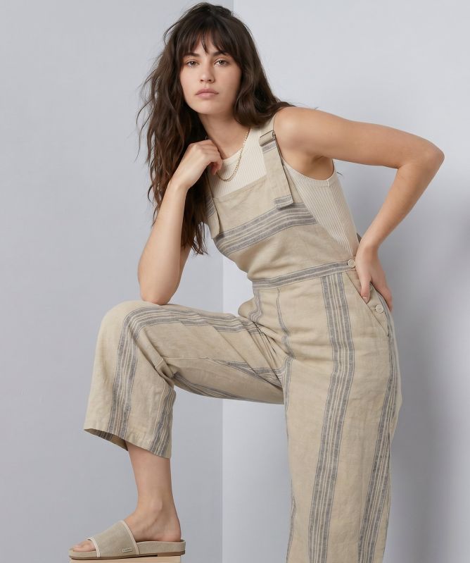 Lurdes Bergada Striped Linen-Blend Dungarees