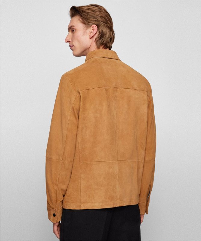 Boss Shirt-style Jacket in nappalan Suede Leather, Men, Size 44R, Beige