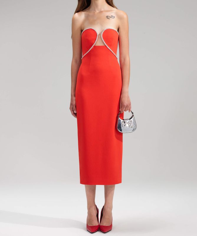 Self Portrait Red Crepe Bandeau Midi Dress | Jules B