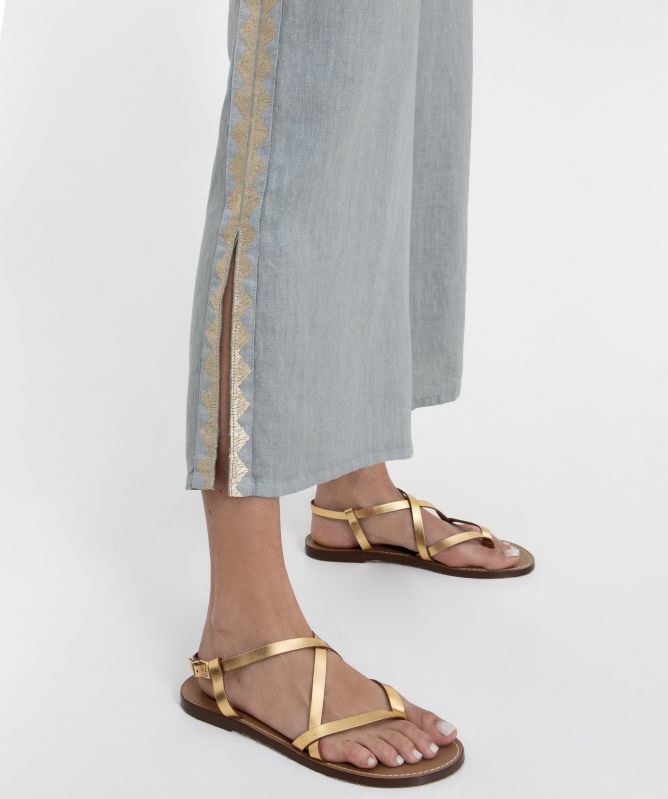 Greek Archaic Kori Feather Linen Trousers