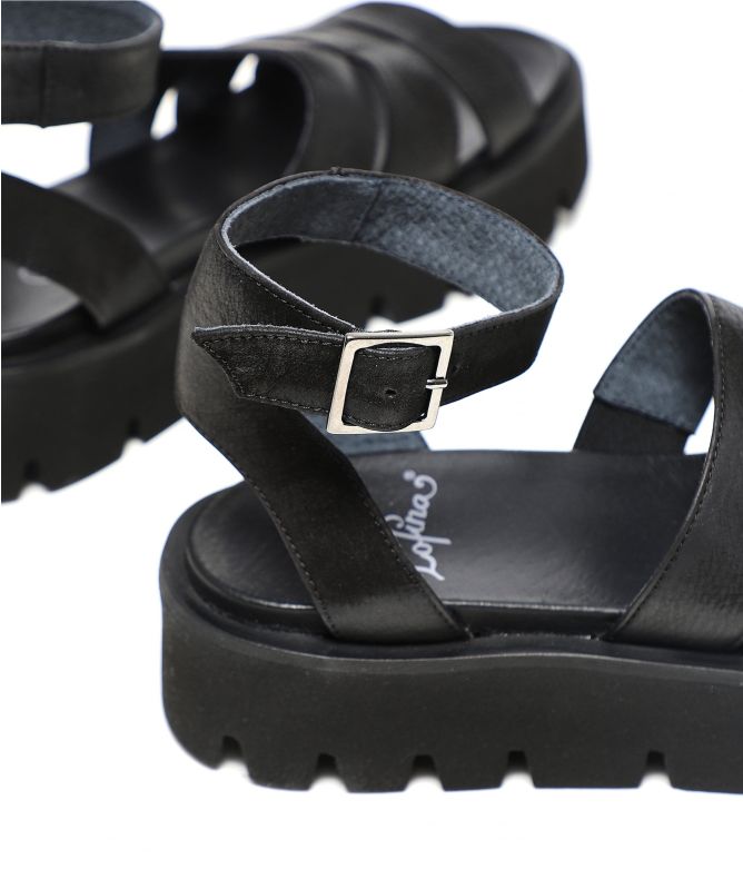 Lofina Leather Flatform Strap Sandals