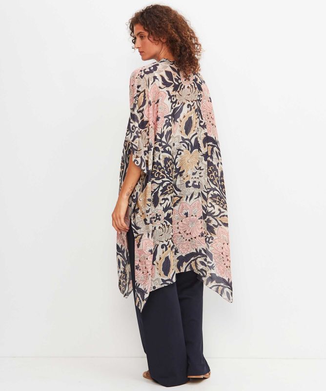 One Hundred Stars Block Taupe Throwover Kimono