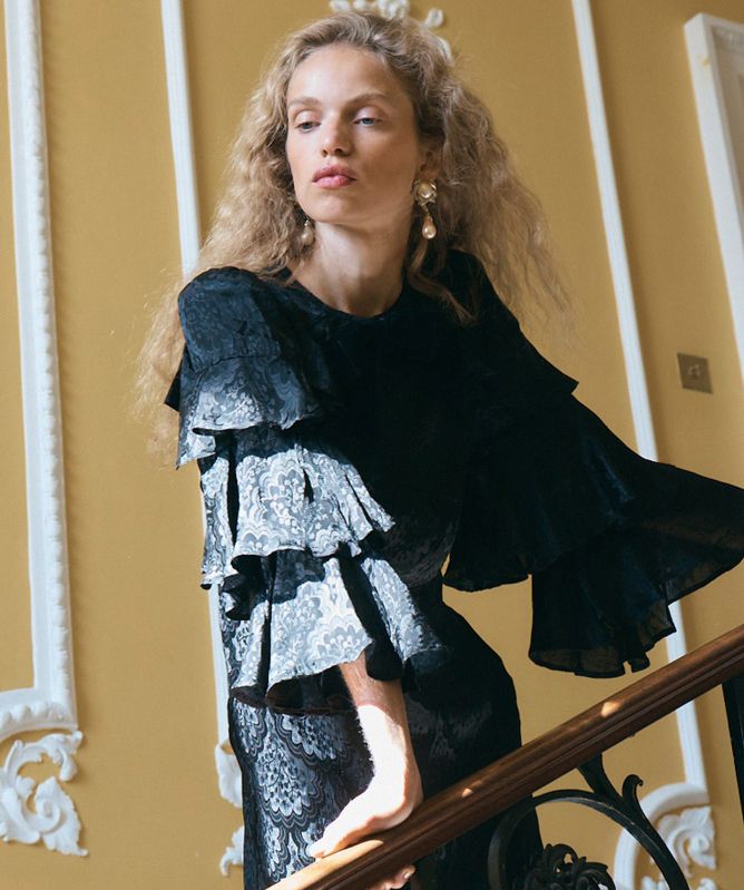 Queens of Archive Anjelica Jacquard Crepe Maxi Dress