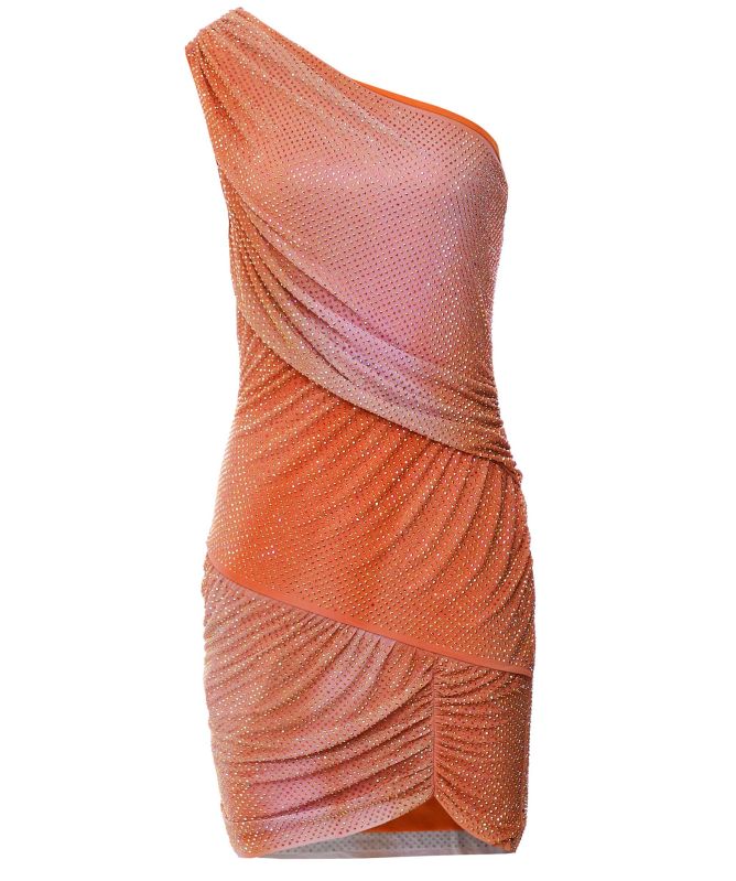 【SELF PORTRAIT】Mini dress with rhinestones Self-Portrait - Printed Mesh Rhinestone Mini Dress Multi