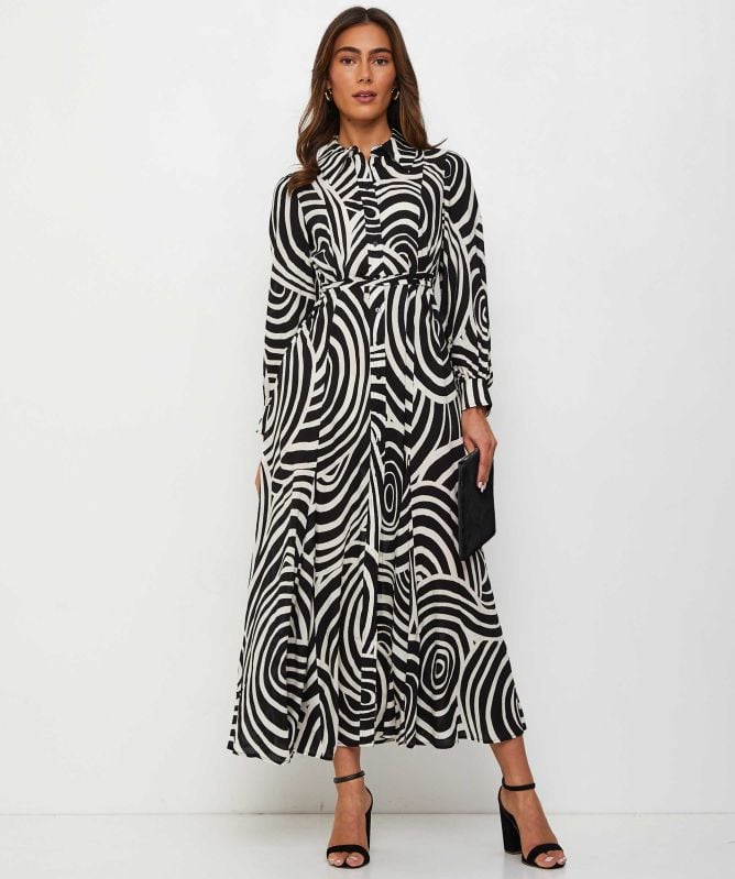 RIXO Maddison Whirlpool Print Shirt Dress