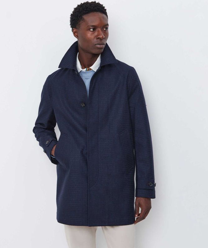 Paul Smith Navy Wool Blend Check Coat