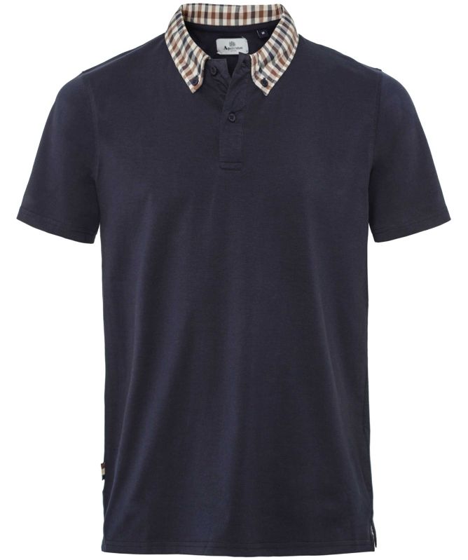 Aquascutum Navy Club Check Collar Polo Shirt