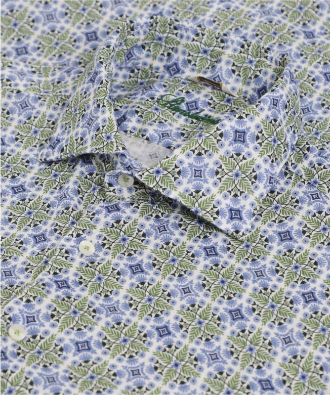 Stenstroms Slimline Linen Geometric Print Shirt