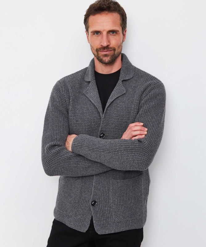 Wool and Co Waffle Knit Button Cardigan