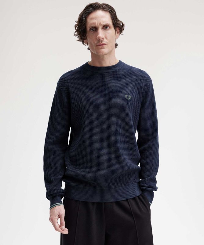 Fred Perry Dark Blue Waffle Stitch Jumper
