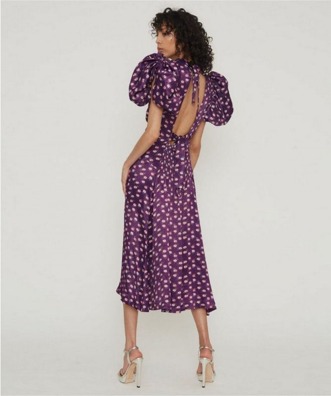 ROTATE Purple Dawn Satin Midi Dress 
