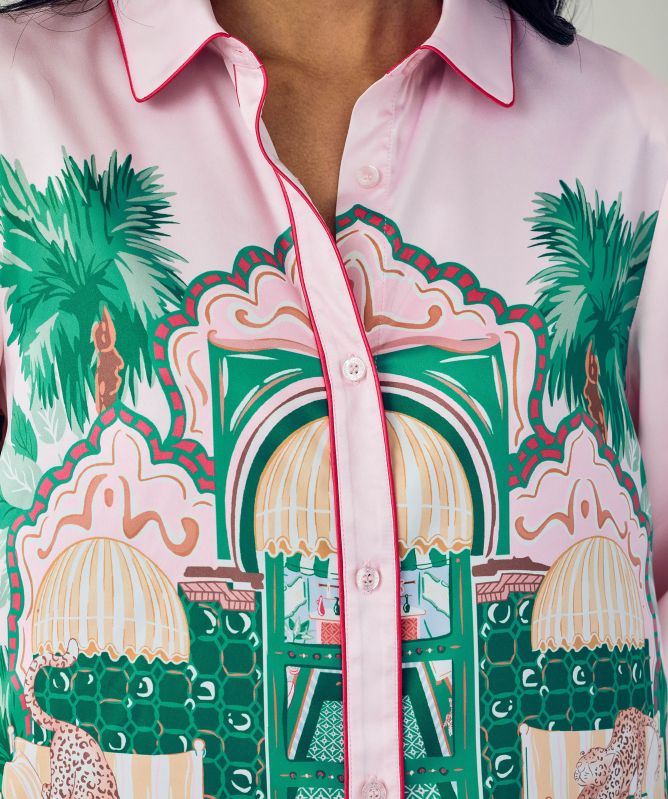 Chelsea Peers Satin The Clubhouse Print Long Pyjamas