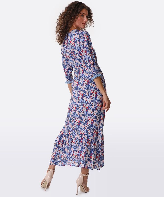 RIXO Blue Saffron Floral Midi Dress Jules B