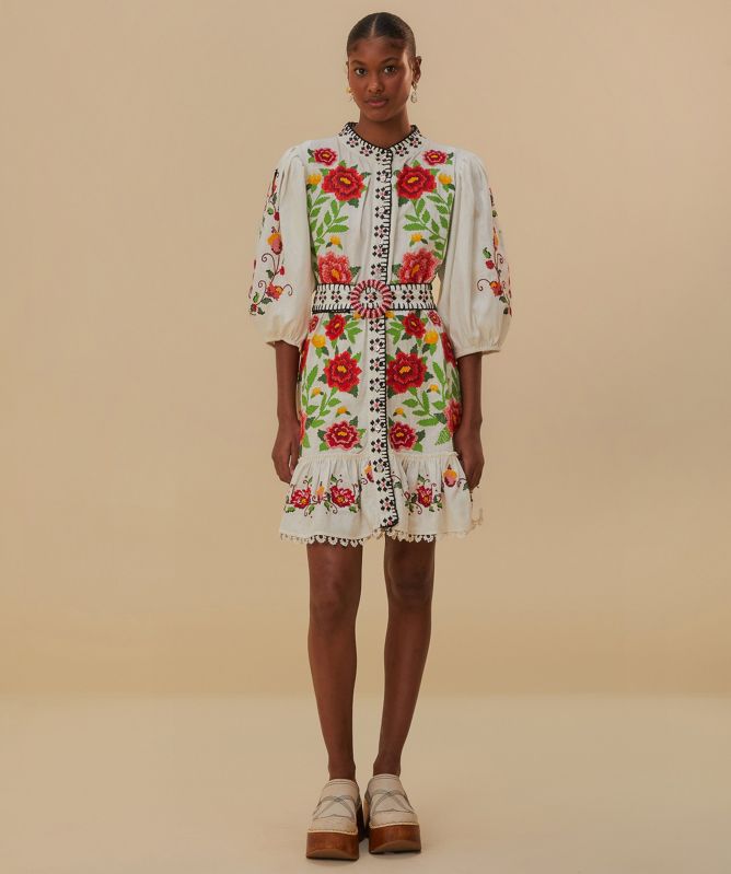 Farm Rio Embroidered Carmina Floral Mini Dress