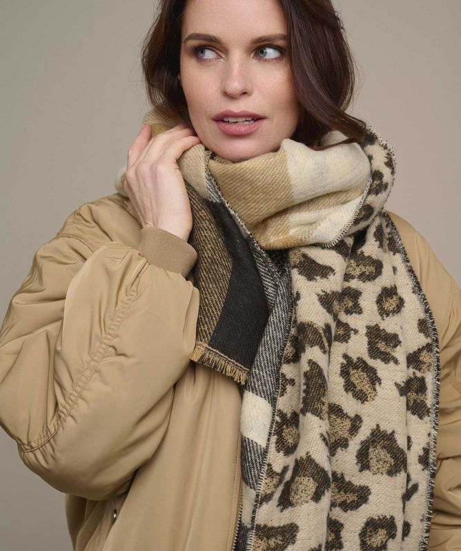 Rino and Pelle Mixtu Check & Leopard Print Scarf