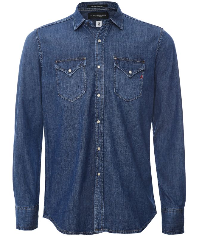Replay Blue Pocket Denim Shirt