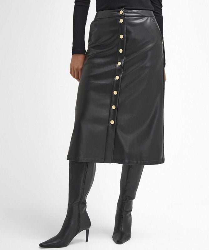 Barbour International Aria Faux Leather Midi Skirt