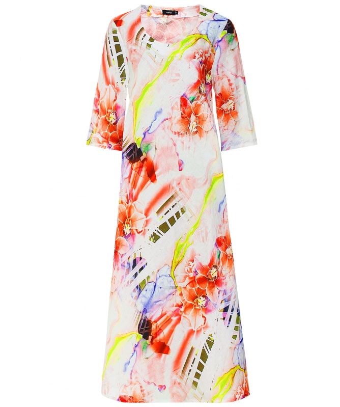 knee length dresses for ladies Blue White Stripes Linen Rhapsody Dress
