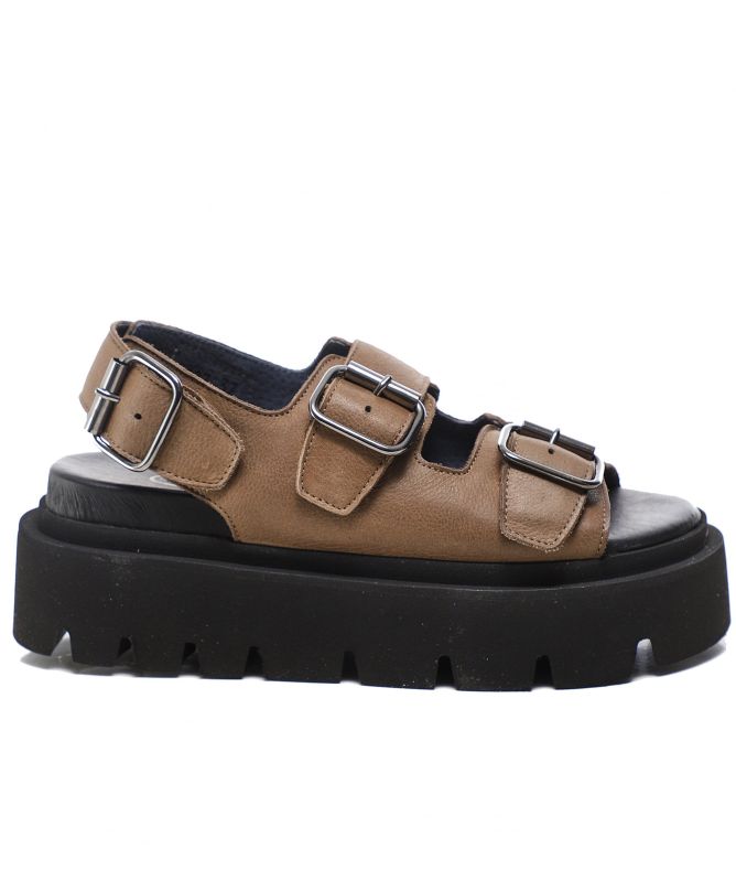Lofina Gasoline Leather Buckle Sandals