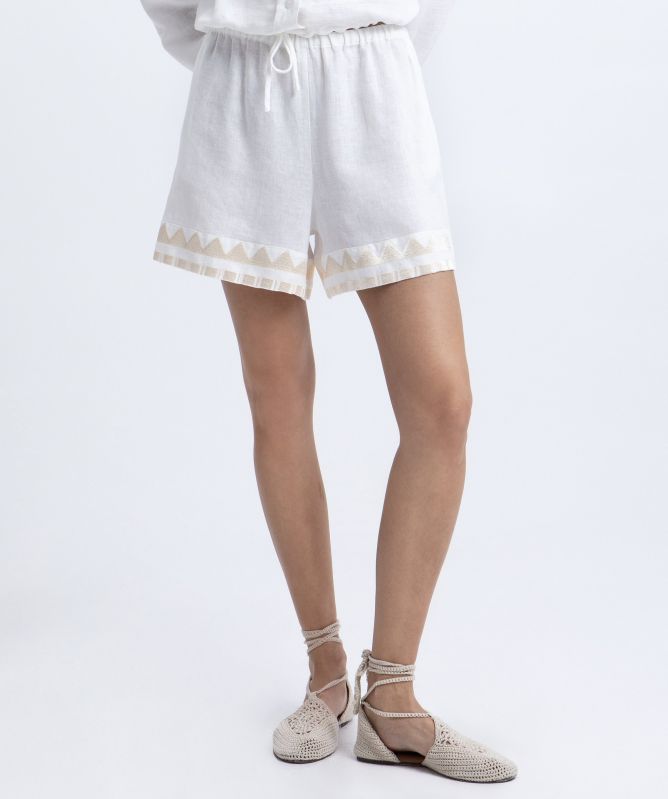 Greek Archaic Kori Papyrus Linen Shorts