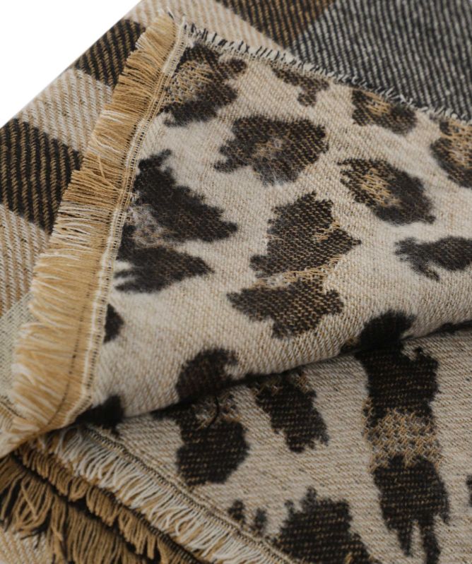 Rino and Pelle Mixtu Check & Leopard Print Scarf