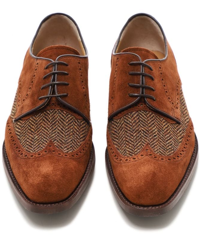 J. Blades Brown Suede Tweed Jackson Derby Shoes Jules B