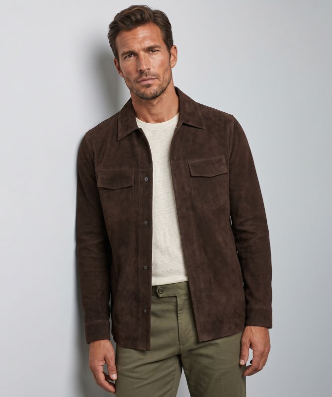 Profuomo Suede Press Button Overshirt