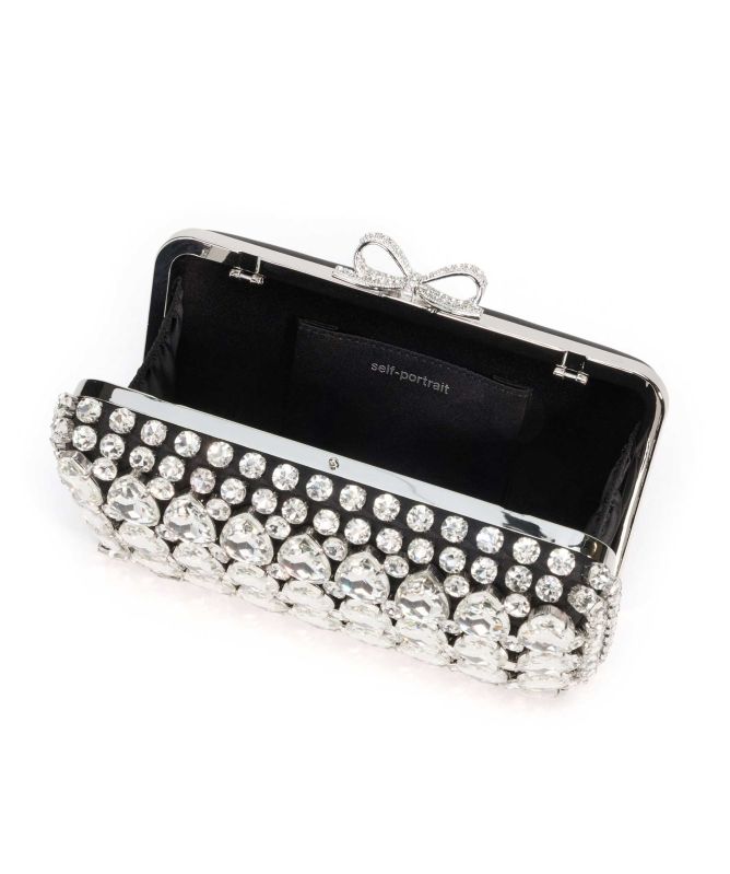 Self-Portrait Satin Crystal Bow Clutch