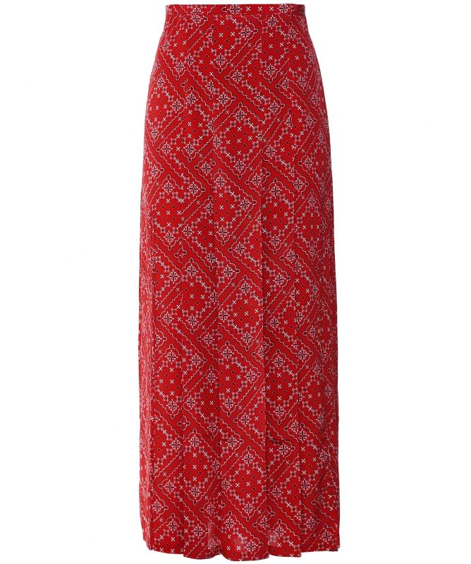 RIXO Georgia Silk Paisley Check Midi Skirt