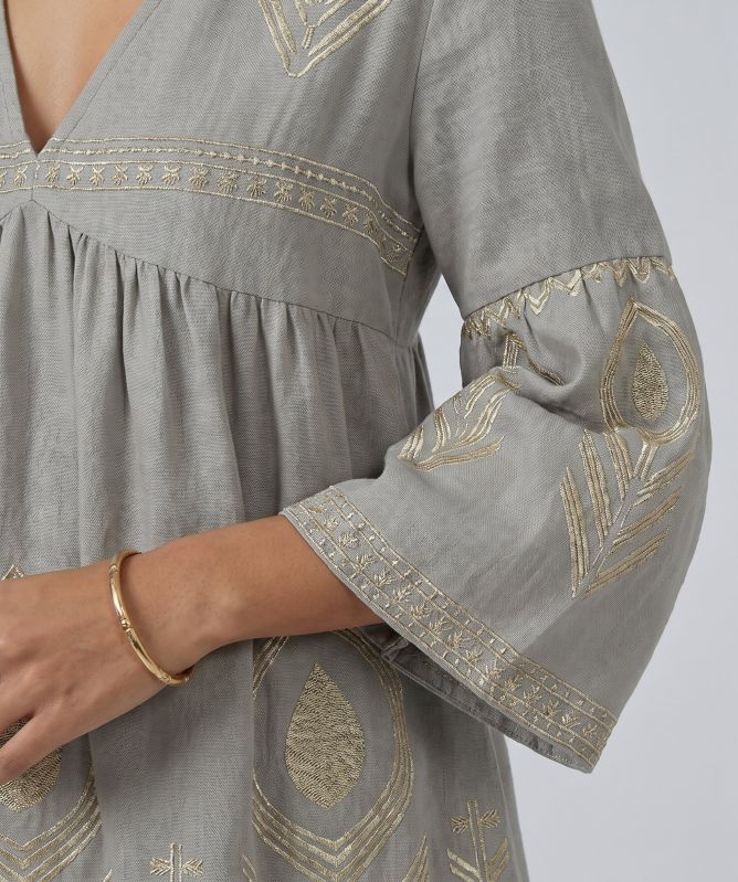 Greek Archaic Kori Feather Embroidered Mini Dress