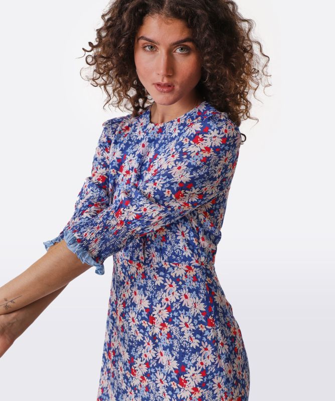 RIXO Blue Saffron Floral Midi Dress Jules B