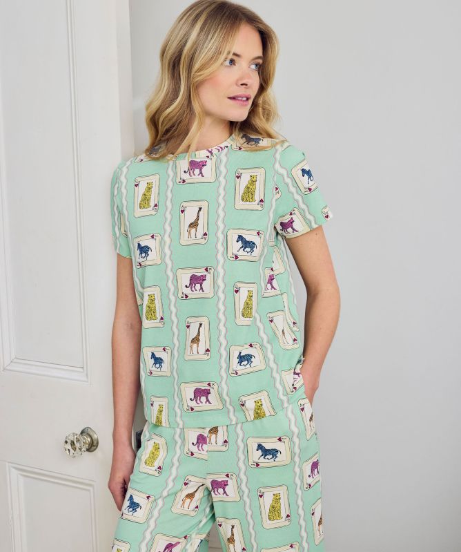 Chelsea Peers Playing Card Animals Print Long Pyjamas